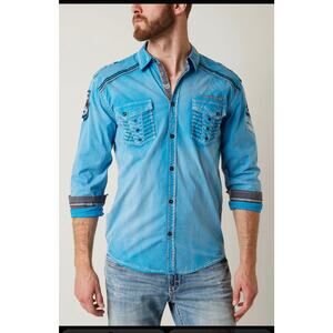 Vintage Roar By Buckle SZ Small Men’s Commander Blue Wash Shirt Y2K